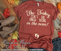 The turkey isn't the only thing in the oven SVG Fall Maternity SVG! Cute DIY Thanksgiving Pregnancy reveal SVG files for all your Maternity shirt projects! Announce your pregnancy with our creative fall maternity designs! Our Pregnancy Announcement SVGs for your pregnancy crafts! PNG DXF | Amber Price Design bundle