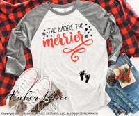 The more the merrier SVG Christmas Maternity SVG for winter! Cute Christmas Pregnancy reveal SVG file for your Maternity shirt project! Announce you're expecting with our creative twin pregnancy shirt design for winter! My Pregnancy Announcement SVG is PERFECT for your pregnancy craft PNG DXF | Amber Price Design