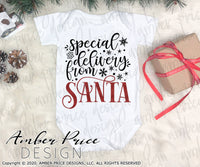 Special Delivery from Santa SVG, Christmas SVG, New Baby onesie SVG, Santa Bag SVG, DIY Kid's Christmas Stocking SVG, winter SVGs cut file DIY festive Holiday home decor SVGs, silhouette projects vector files SVG Silhouette SVG SVG Files for Cricut Project Ideas Simply Crafty SVG Bundles Vector | Amber Price Design 