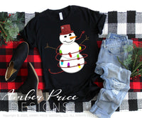 Winter SVG Snowman with Christmas lights svg Kid Holiday shirt design festive snowy snow lights svg png dxf sublimation clipart download