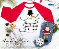 Winter SVG Snowman with Christmas lights svg Kid Holiday shirt design festive snowy snow lights svg png dxf sublimation clipart download