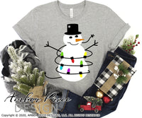 Winter SVG Snowman with Christmas lights svg Kid Holiday shirt design festive snowy snow lights svg png dxf sublimation clipart download