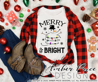Merry and bright SVG, snowman svg with Christmas lights SVG shirt DIY cut file for cricut, silhouette Winter SVG, festive holiday svg files winter SVG DXF and PNG version also included. Cute and Unique sublimation file. Silhouette Files for Cricut Project Ideas Simply Crafty SVG Bundles Design Bundles Vector | Amber Price Design