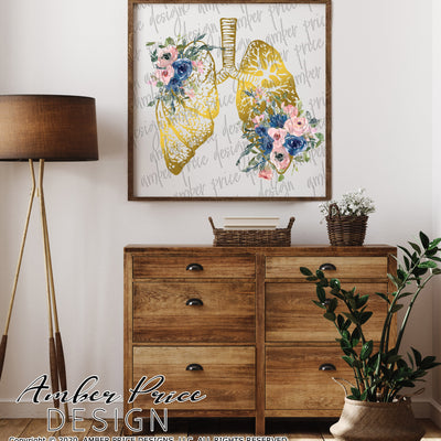 Floral Lungs Printable Art PNG Respiratory therapy design