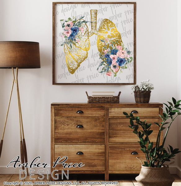 Floral Lungs Printable Art PNG Respiratory therapy design