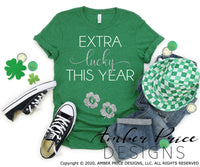 Extra lucky this year SVG, St Patrick's Day pregnancy reveal svg, Saint Patricks Day maternity svg, St Paddys day maternity svg png Spring SVG, cute Spring SVG shirt craft DIY Cricut silhouette projects vector. Free SVGs Silhouette SVG File Cricut Project Ideas Simply Crafty SVG Bundles Vector | Amber Price Design | amberpricedesign.com