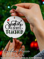 Santa's Favorite Teacher SVG, Teacher Christmas SVG, Winter SVGs for Christmas shirt. DIY Teacher Gift SVG file with christmas lights. festive Holiday decor Christmas ornament SVGs, silhouette projects vector files SVG Silhouette SVG Files for Cricut Project Ideas Simply Crafty SVG Bundles Vector | Amber Price Design 