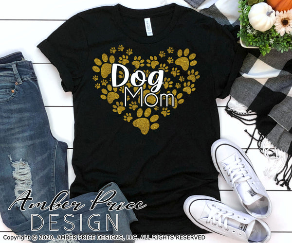 Dog mom paw print heart SVG PNG DXF