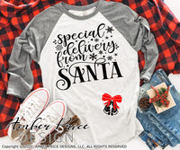 Special Delivery from Santa SVG Christmas Maternity SVG for winter! Cute DIY Christmas Pregnancy reveal SVG file for your Maternity shirt project! Announce you're expecting with our creative pregnancy shirt design for winter Our Pregnancy Announcement SVG is PERFECT for your pregnancy craft PNG DXF | Amber Price Design