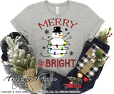 Merry and bright SVG, snowman svg with Christmas lights SVG shirt DIY cut file for cricut, silhouette Winter SVG, festive holiday svg files winter SVG DXF and PNG version also included. Cute and Unique sublimation file. Silhouette Files for Cricut Project Ideas Simply Crafty SVG Bundles Design Bundles Vector | Amber Price Design
