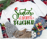 Santa's Favorite Teacher SVG, Teacher Christmas SVG, Winter SVGs for Christmas shirt. DIY Teacher Gift SVG file with christmas lights. festive Holiday decor Christmas ornament SVGs, silhouette projects vector files SVG Silhouette SVG Files for Cricut Project Ideas Simply Crafty SVG Bundles Vector | Amber Price Design 