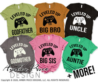 Leveled up to family shirts Daddy SVG PNG DXF Leveled up to Mommy SVG PNG DXF