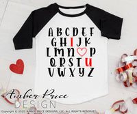 Valentine's day SVG valentines alphabet I heart u svg Kids Valentines day shirt design cut file png dxf boys girls cute Cricut silhouette