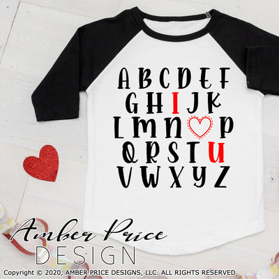 Valentine's day SVG valentines alphabet I heart u svg Kids Valentines day shirt design cut file png dxf boys girls cute Cricut silhouette