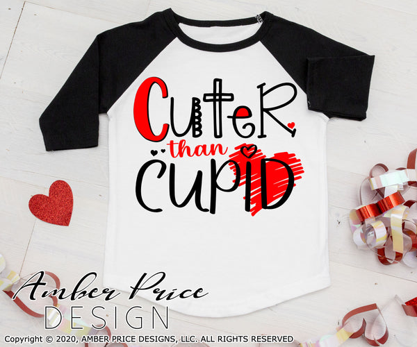 Valentines svg cuter than cupid svg kids Valentine's Valentines day heart shirt clipart design cut file layered png dxf boys girls Cricut