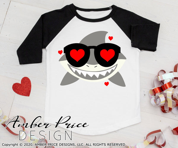 Valentine's shark svg love svg shark sunglasses clipart kids Valentine's day shirt design toddler boy's girl's kids layered cut file png dxf