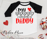 My heart belongs to daddy svg kids Valentine's SVG boy's girl's valentines day shirt clipart design cut file layered png dxf Cricut file