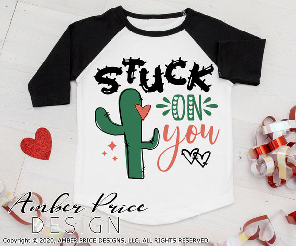 Valentine's day svg cactus svg Stuck on you svg cute Love valentine SVG girl's boys dxf sublimation print png clipart cut file layer Cricut