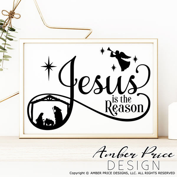 Jesus is the Reason SVG, Christmas Nativity Scene SVG, Christian Christmas SVGs, Cute Christmas ornament SVG, Reason for the season SVGs, winter shirt craft, DIY silhouette projects vector files for home decor. SVG Silhouette SVG SVG Files for Cricut Project Ideas Simply Crafty SVG Bundles Vector | Amber Price Design 