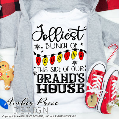 Jolliest bunch of cousins this side of our Grand's house SVG, Cousin Christmas shirts SVGs, winter shirt cut file for cricut, silhouette, festive Christmas designs DXF PNG versions also. Unique sublimation. Silhouette Files for Cricut Project Ideas Simply Crafty SVG Bundles Design Bundles Vector | Amber Price Design