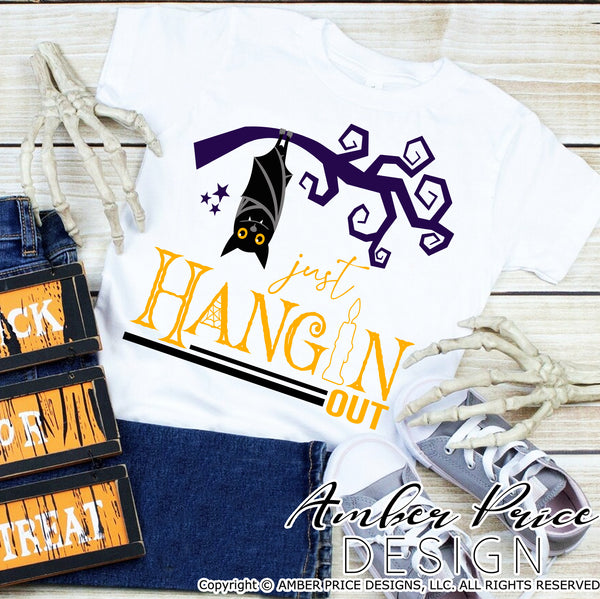 Just hanging out svg Halloween svg Kid's Halloween SVGs, DIY Halloween shirt SVG boy's halloween svg girl's halloween svg cut file for cricut, silhouette, Vampire Bat SVG. Halloween Shirt Vector for Fall and Autumn. Fall shirt SVG DXF PNG versions included. EPS by request. Sublimation PNG file. From Amber Price Design