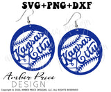 Kansas City Baseball Earrings SVG PNG DXF cut file for cricut, Royals earring cut file for cricut, silhouette, glow forge, vinyl cutting machines like Cricut, and Silhouette. Includes 1 zipped folder containing each SVG, DXF file, and PNG file. This is a High Res file, at full 300 dpi resolution | Amber Price Design