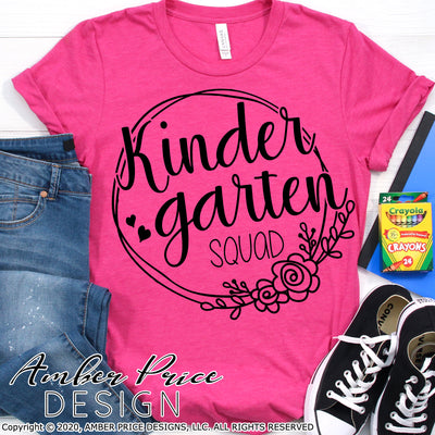 Kindergarten squad SVG, first day of school shirt SVG, last day of pre-k cut file for cricut, silhouette. Kindergarten roundup svg, kindergarten teacher SVG. school Vector Pre-K SVG. New kindergartener grader SVG DXF and PNG version also included EPS by request. Cute and Unique sublimation file. From Amber Price Design