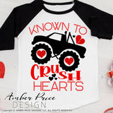 Known to crush hearts SVG, heart crusher svg, boy's valentine's day SVG, Kid's Valentine's Day svg, monster truck svgs, free svg, school valentine's day shirt Cricut svg silhouette projects vector files for home decor. Silhouette SVG Files for Cricut Project Ideas Simply Crafty SVG Bundles Vector | Amber Price Design 