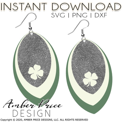 Layered Shamrock Earrings SVG, Irish svg, St Patrick's Day earring cut file for Cricut. DIY leather earrings SVG PNG DXF, silhouette, glow forge, digital cut file for vinyl cutting machines. Includes 1 zipped folder containing each SVG, DXF, & PNG file. This is a High Res file at 300 dpi resolution | Amber Price Design