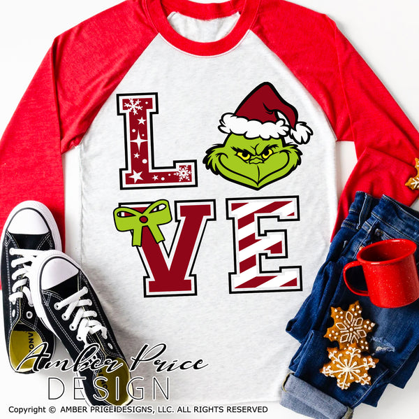 Love Christmas SVG cute Christmas Grinch SVG, Christmas shirt SVG, winter cut file, DIY festive Holiday home decor Christmas ornament SVGs, winter shirt DIY silhouette projects vector files for home decor. SVG Silhouette SVG SVG Files for Cricut Project Ideas Simply Crafty SVG Bundles Vector | Amber Price Design 