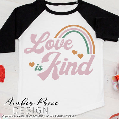 Love is Kind SVG, PNG, DXF, BOHO Rainbow SVG, Retro SVGs, Modern SVG, Retro Valentine's Day SVG, boy's girl's kids adult toddler, christian valentines day svg, diy shirt design, cut file, cricut, silhouette, bohemian rainbow clipart, digital design