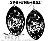 Lucky Earrings SVG, Shamrock Earrings SVG, St Patrick's Day earring cut file for cricut, silhouette, glowforge, digital cut file for vinyl cutting machines like Cricut, and Silhouette. Includes 1 zipped folder containing each SVG, DXF, and PNG file. This is a High Res file, at full 300 dpi resolution | Amber Price Design