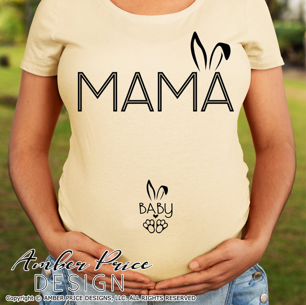 Mama Bunny SVG, Easter pregnancy reveal svg, Easter maternity svg, Mama bunny Baby Bunny SVG, Easter png Spring SVG, Easter bunny png, cute Spring SVG shirt craft DIY Cricut silhouette projects vector files. Free SVGs Silhouette SVG Files for Cricut Project Ideas Simply Crafty SVG Bundles Vector | Amber Price Design | amberpricedesign.com