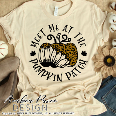 Meet me at the pumpkin patch SVG, sunflower pumpkin svg, Leopard print pumpkin SVG, Fall SVG, DIY women's Fall t-shirt SVG, October SVG cut file for cricut, silhouette DXF & PNG also. Cute Unique sublimation file. Cricut SVG Silhouette Files for Cricut Project Ideas, Simply Crafty SVG Bundles Design Bundles, Vectors | Amber Price Design