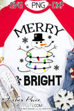 Merry and bright SVG, snowman svg with Christmas lights SVG shirt DIY cut file for cricut, silhouette Winter SVG, festive holiday svg files winter SVG DXF and PNG version also included. Cute and Unique sublimation file. Silhouette Files for Cricut Project Ideas Simply Crafty SVG Bundles Design Bundles Vector | Amber Price Design