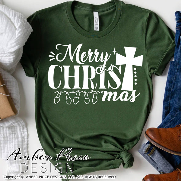 Merry CHRISTmas SVG, Christian Christmas SVG with cross DIY cut file for cricut, silhouette festive winter shirt svg, holiday svg files SVG DXF and PNG version also included. Cute and Unique sublimation file. Silhouette Files for Cricut Project Ideas Simply Crafty SVG Bundles Design Bundles Vector | Amber Price Design