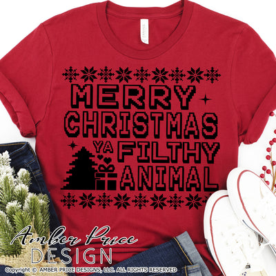 Merry Christmas ya filthy animal SVG, funny ugly Christmas sweater SVG cut files for cricut, silhouette festive winter holiday svg files SVG DXF and PNG version also included. Cute and Unique sublimation file. Silhouette Files for Cricut Project Ideas Simply Crafty SVG Bundles Design Bundles Vector | Amber Price Design