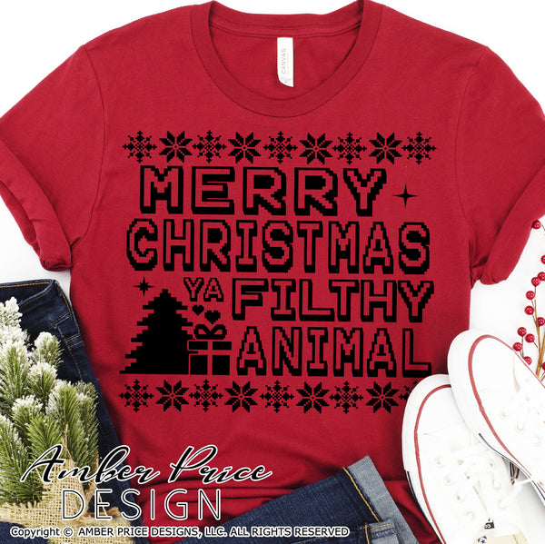 Merry Christmas ya filthy animal SVG, funny ugly Christmas sweater SVG cut files for cricut, silhouette festive winter holiday svg files SVG DXF and PNG version also included. Cute and Unique sublimation file. Silhouette Files for Cricut Project Ideas Simply Crafty SVG Bundles Design Bundles Vector | Amber Price Design