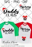 Mommy Claus SVG and Daddy Claus SVG Couple's Christmas Pregnancy / Maternity SVG PNG & DXF set. Couple's Christmas Maternity SVG His & Hers winter Pregnancy reveal shirt project! Announce your twin pregnancy shirt design winter! Pregnancy Announcement SVG is PERFECT for your pregnancy craft PNG DXF Amber Price Design
