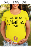 My first mother's day SVG, Mother's Day pregnancy reveal svg, Spring maternity svg, New Mom maternity svg, new baby on the way png SVG, cute Spring SVG shirt craft DIY Cricut silhouette projects vector. Free SVGs Silhouette SVG File Cricut Project Ideas Simply Crafty SVG Bundles Vector | Amber Price Design | amberpricedesign.com