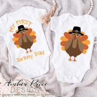 My first Turkey Day SVG, baby Thanksgiving SVG cut file for cricut, silhouette, baby's first Thanksgiving shirt SVG, PNG. Cute fall themed turkey onesie Vector for newborn baby. DXF also included. Unique sublimation PNG file. Cricut SVG Silhouette SVG Files for Cricut Project Ideas Simply Crafty SVG Bundles Design Bundles, Vectors | Amber Price Design