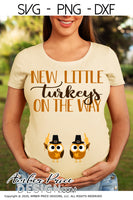 New little turkeys on the way SVG | Cute Fall Maternity SVG! Cute DIY TWIN Thanksgiving Pregnancy reveal SVG files for all your twins Maternity shirt projects! Announce your pregnancy with our creative fall maternity designs! Our Pregnancy Announcement designs for your crafts! PNG DXF | Amber Price Design bundles