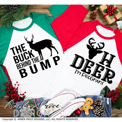 Couple's Christmas Maternity SVGs, Oh deer I'm pregnant SVG, The buck behind the bump SVG, Husband and wife SVGs His & Hers Christmas Pregnancy reveal Maternity shirt svgs! Announce you're expecting twins shirt design for winter! Pregnancy Announcement SVG is PERFECT for your pregnancy craft PNG DXF Amber Price Design