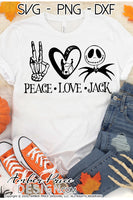 Peace Love Jack Skellington SVG, Funny Halloween SVG cut file. Cricut, silhouette, Nightmare before Christmas SVG Jack Skeleton Halloween shirt SVG, PNG. Vector for Fall and Autumn. Women's Fall Halloween shirt DXF PNG version also included. EPS by request. Cute and Unique sublimation PNG file. From Amber Price Design