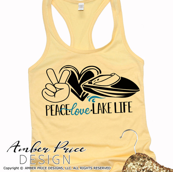 Peace love lake life svg png dxf ski boat clipart