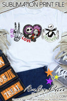Peace Love Nightmare PNG Jack Skellington sublimation design Funny Halloween printable. Cricut, silhouette, Nightmare before Christmas Jack Skeleton Halloween shirt design for Fall and Autumn. Women's Fall Halloween shirt PNG . High Resolution Cute and Unique sublimation PNG file. Personal Use. From Amber Price Design