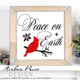 Peace on Earth SVG, Cardinal SVG for Winter, Christmas SVG, cute winter shirt craft, christmas ornament SVGs winter home decor project craft, DIY Cricut and silhouette projects vector files, for home decor. SVG Silhouette SVG SVG Files for Cricut Project Ideas Simply Crafty SVG Bundles Vector | Amber Price Design 