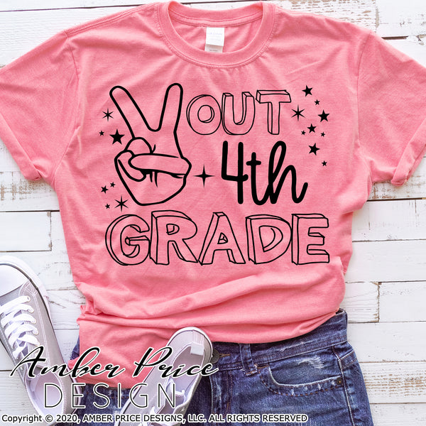 Peace out 4th grade shirt SVG, end of school shirt SVG, last day of school shirt svg last day of fourth grade school cut file for cricut, silhouette. Cute 4th grade teacher SVG. School Vector for going into 5th grade. New 5th grader SVG DXF & PNG version included. Cute Unique sublimation file. From Amber Price Design