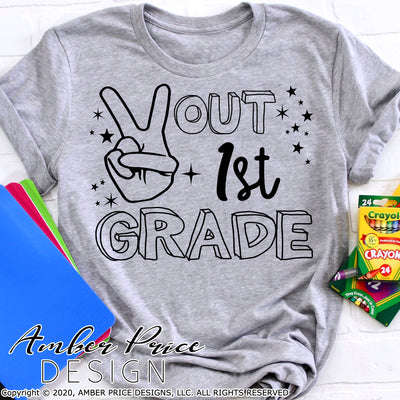 Peace out 1st grade shirt SVG, end of school shirt SVG, last day of school shirt svg last day of first grade school cut file for cricut, silhouette, 1st grade teacher SVG. School Vector for going into 2nd grade. New 2nd grader SVG DXF & PNG version included. Cute Unique sublimation file. From Amber Price Design