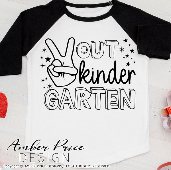 Peace out kindergarten shirt SVG, end of school shirt SVG, last day of school shirt svg last day of kindergarten school cut file for cricut, silhouette. Cute kindergarten teacher SVG. School Vector for going into 1st grade. New 1st grader SVG DXF & PNG version included. Cute Unique sublimation file. From Amber Price Design